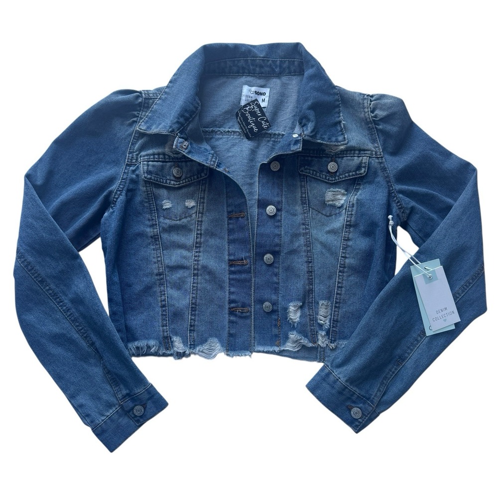 NWT CI Sono Denim Jean‎ Jacket Distressed Cropped Medium Super Cute Boutique
